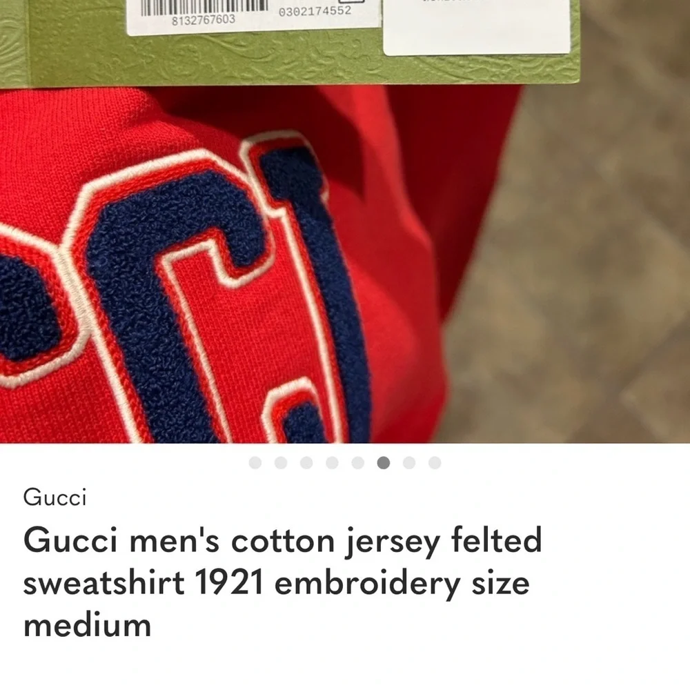 Gucci men’s cotton jersey felt sweatshirt 1921 embroidered. Size medium NWT.